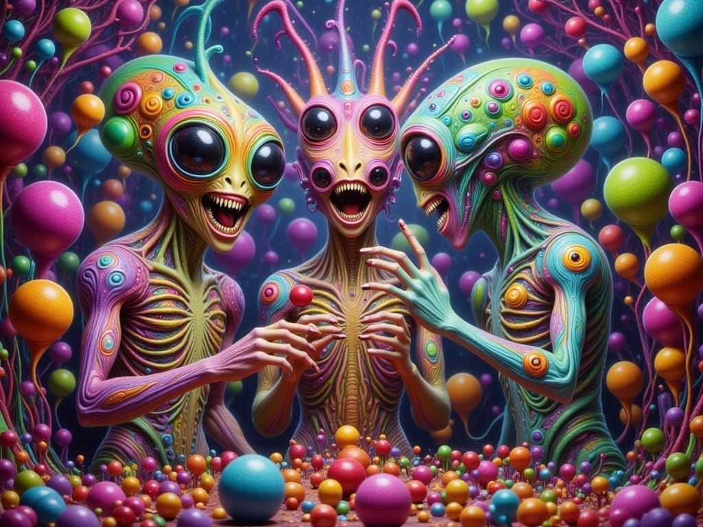 Whimsical Alien Party with Dancing Figures
