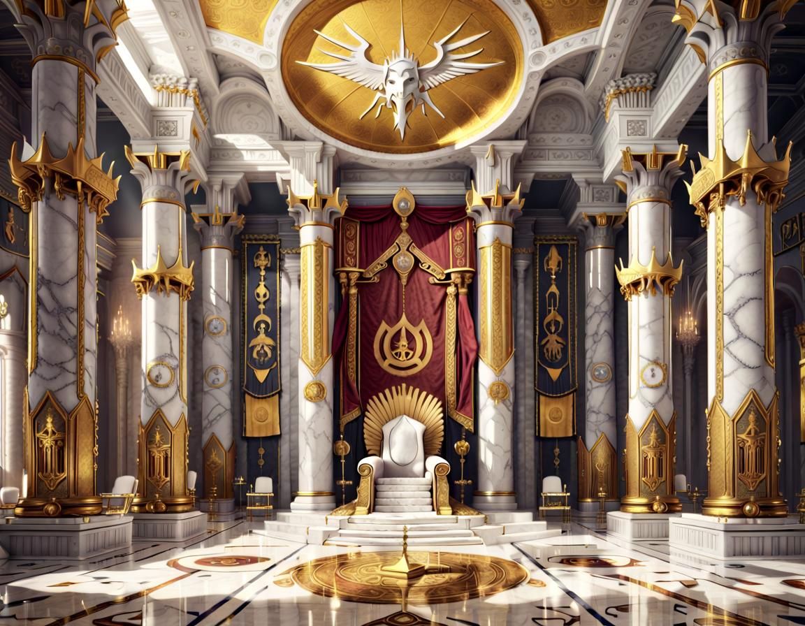 Ornate Throne Room with Occult Banners