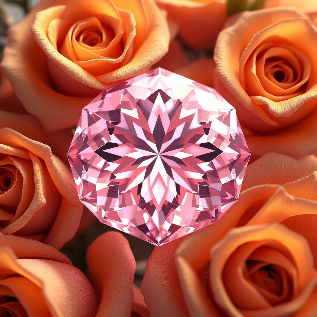 Crystal Diamond Surrounded by Golden Roses in Anime Art