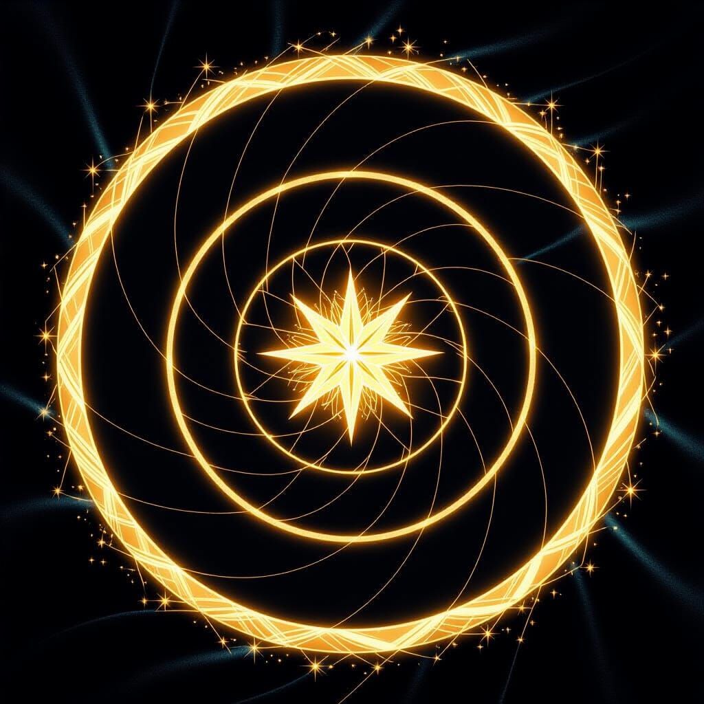 Elegant Golden Fibonacci Spiral with Radiant Star