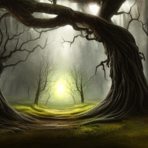 Gnarled Tree with Open Door in Black Forest