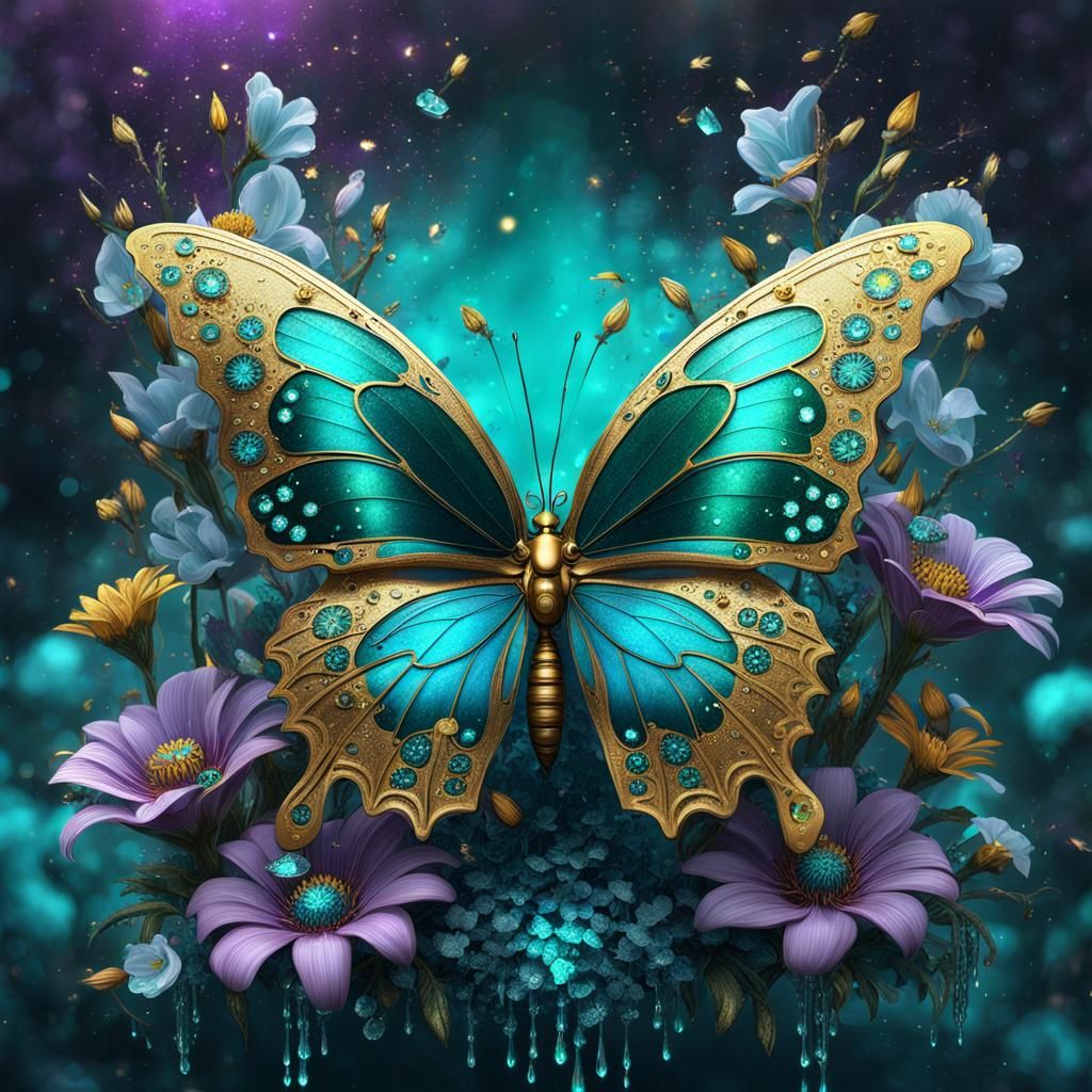 Steampunk Butterfly with Glittering Floral Accents