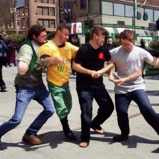 4 friends kicking Jared from Subway