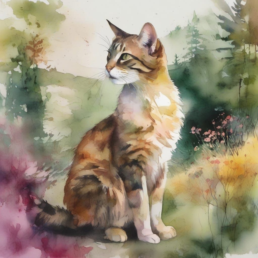 Mystical Bob-Tailed Cat Amidst Gorse-Covered Hillsides in Wa...