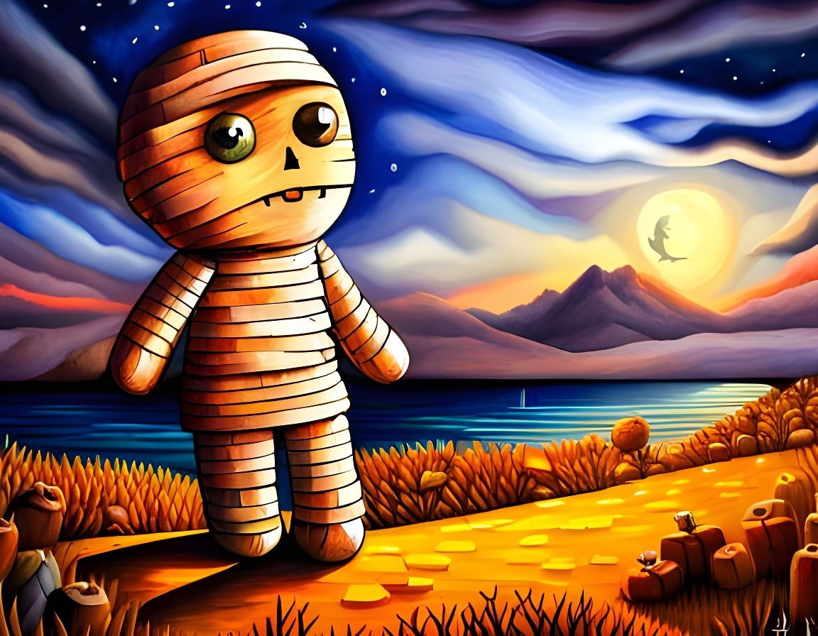 Cute Halloween Voodoo Doll in Cubist Style