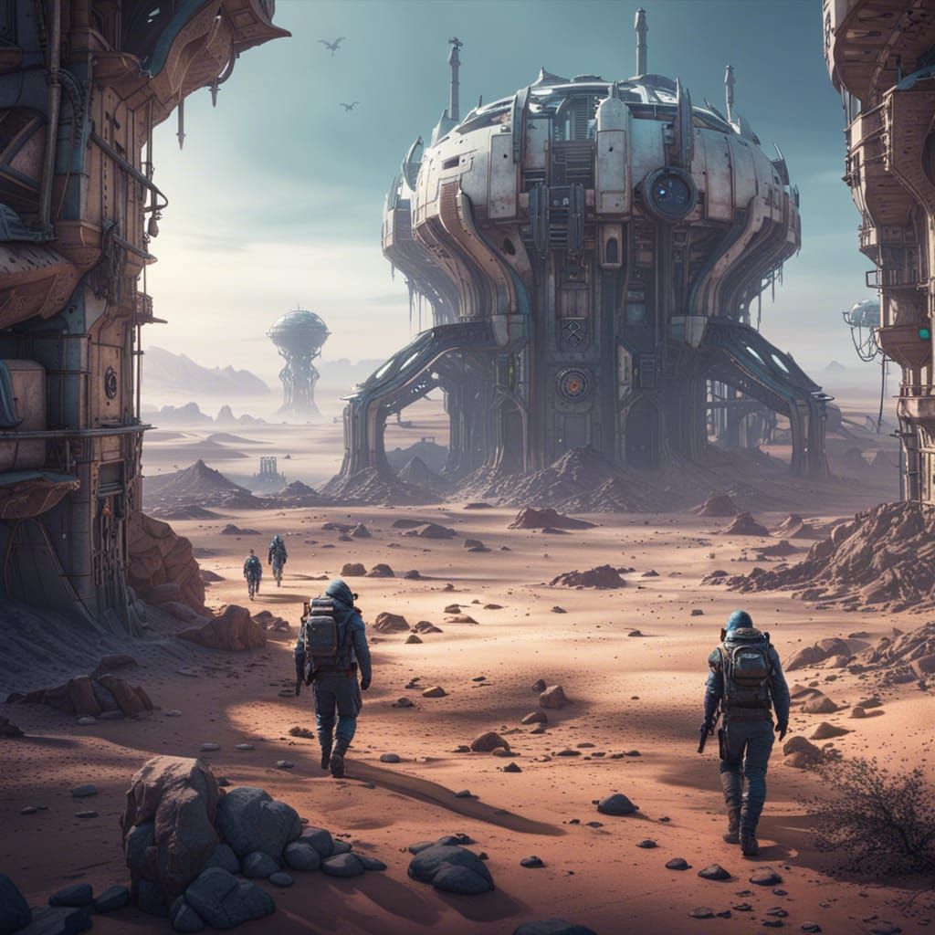 Scavengers Explore Abandoned Colony on Desert Planet