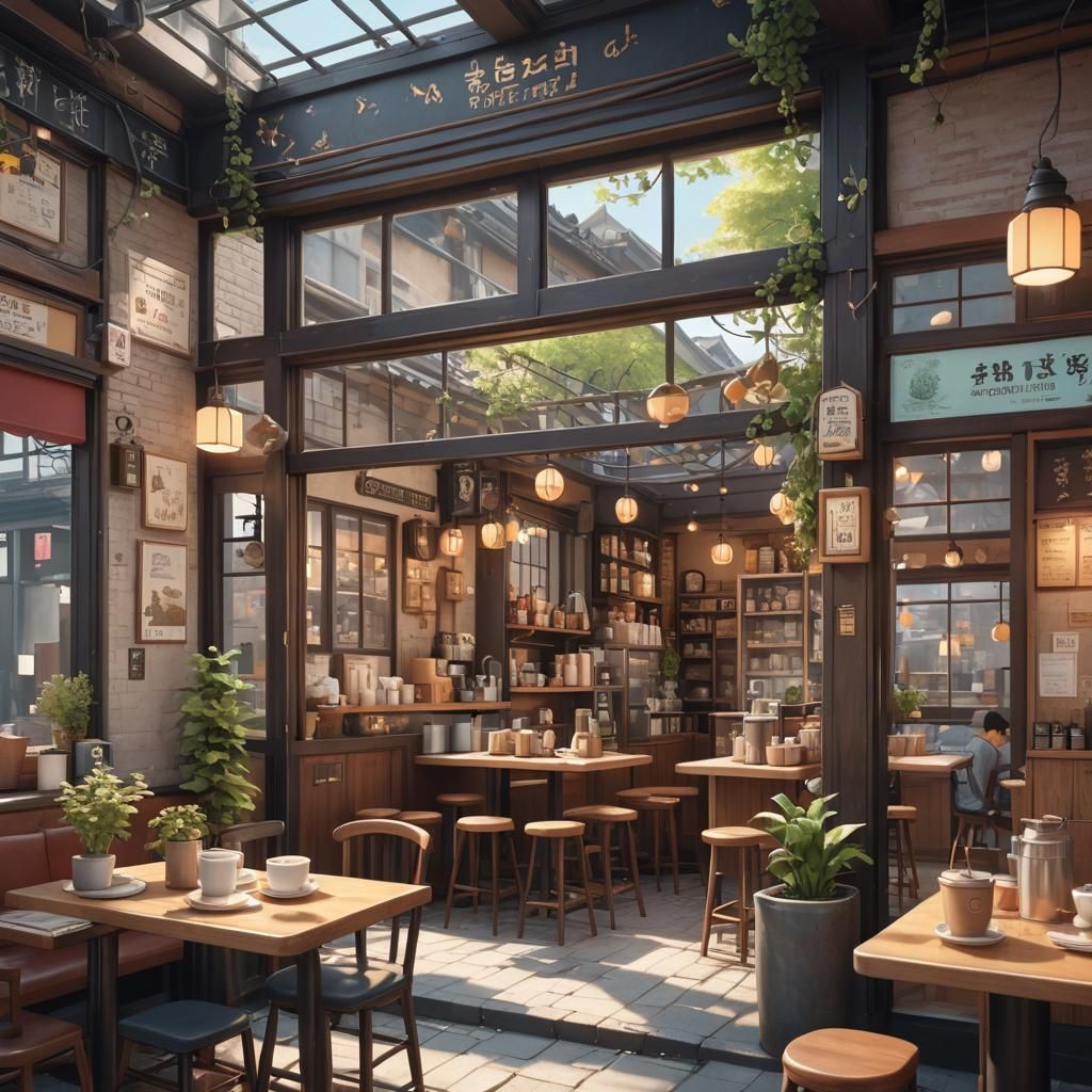 Cute Korean Coffee Shop in Soft Light, 4K Drawing