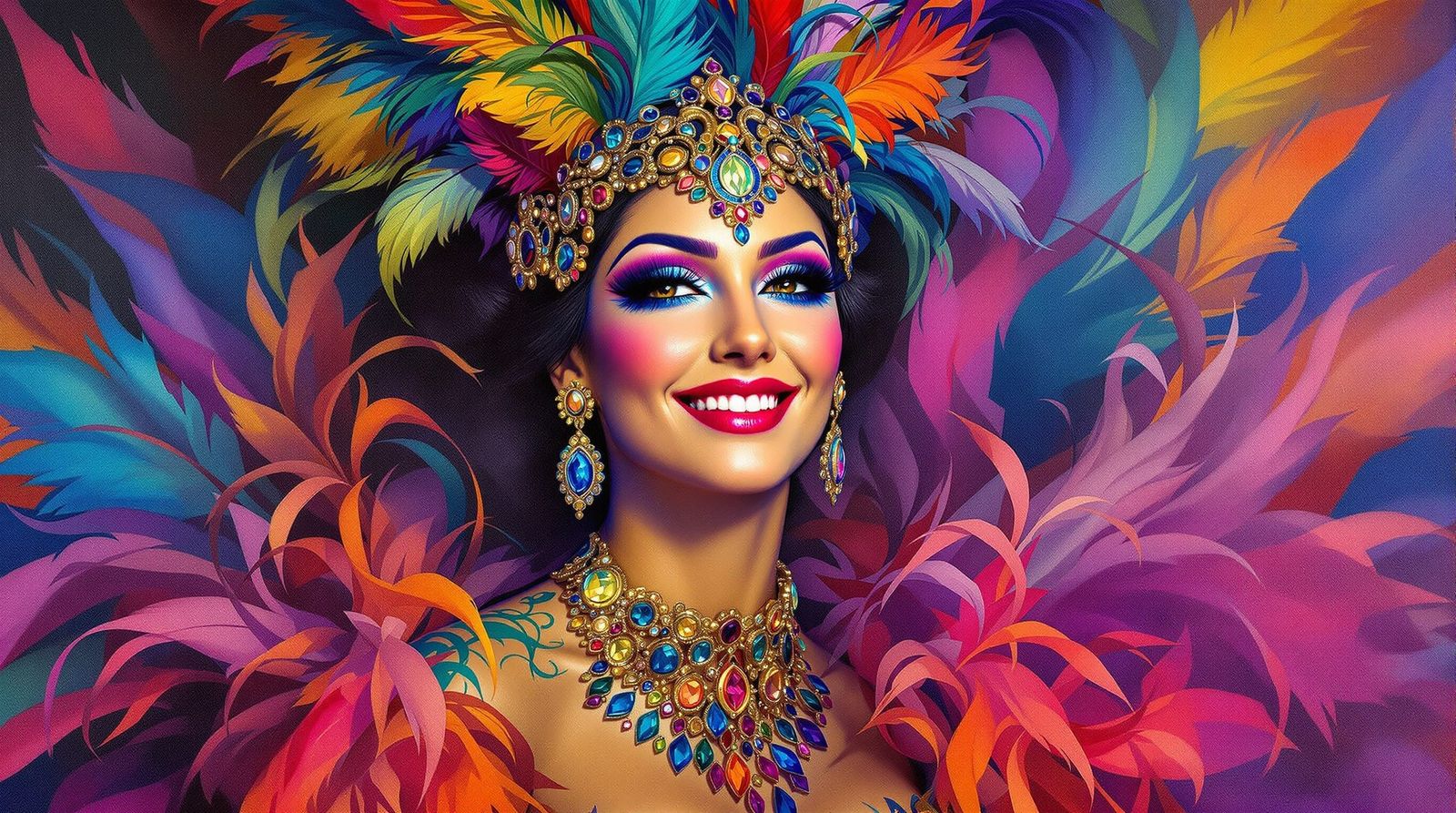 Colorful Carnival Burlesque Portrait in Art Nouveau Style