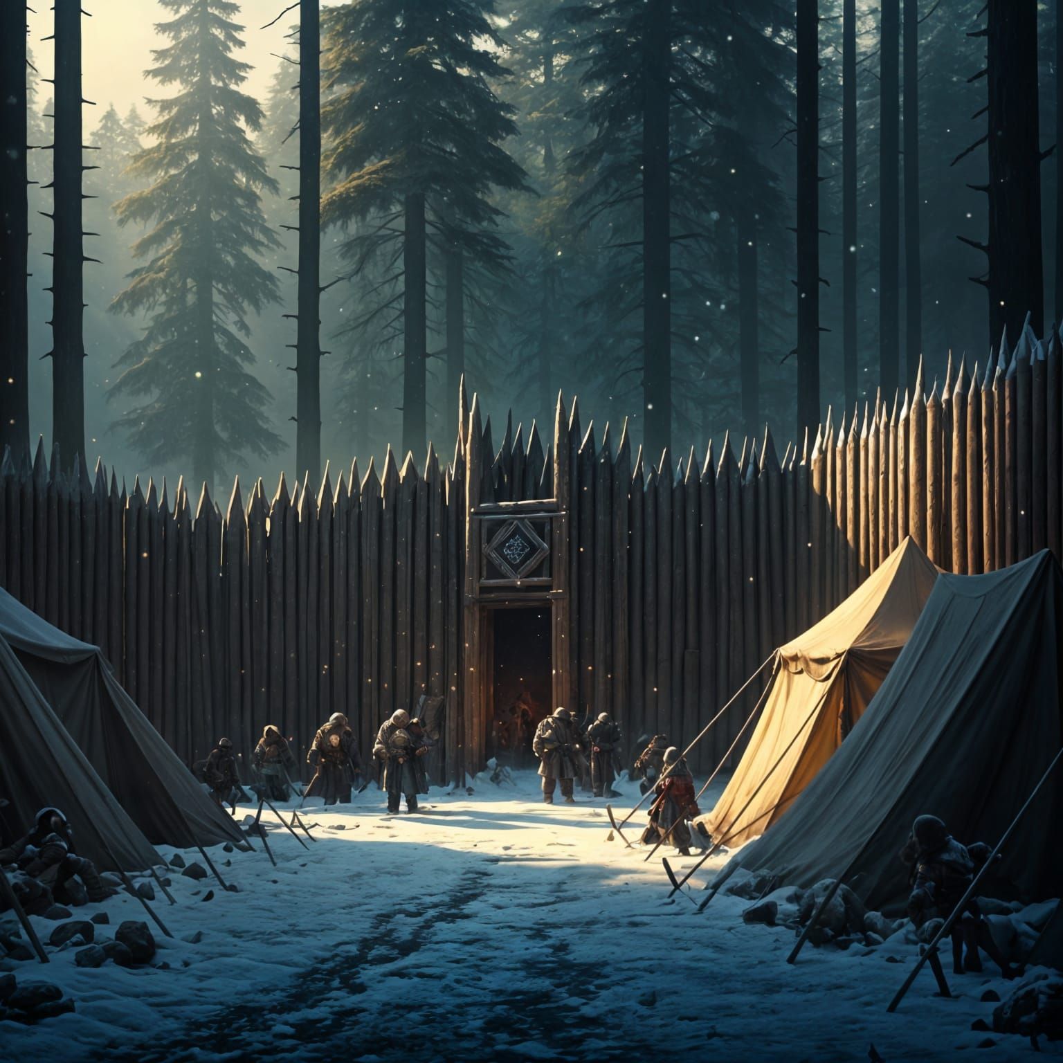 Epic Fantasy Winter Encampment in a Maximalist Digital Matte...