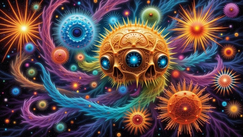 Hypermaximalist Abstract Art with Flowing Root Lines