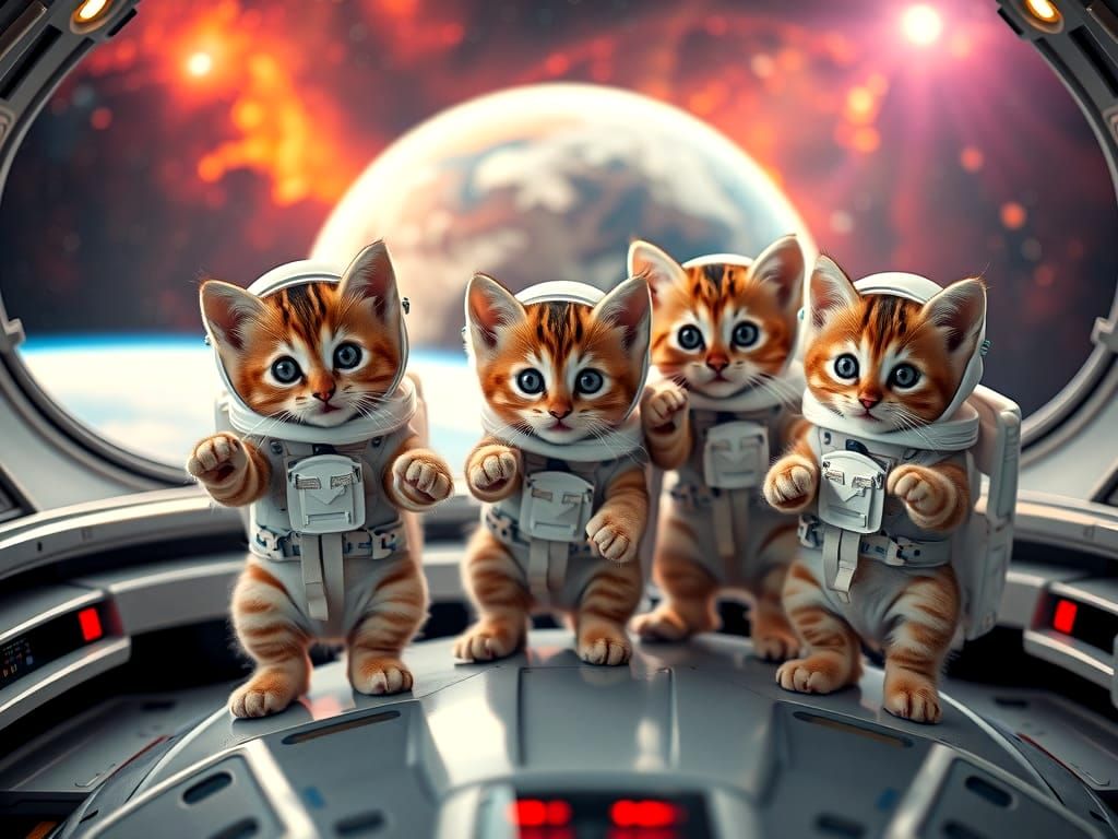 Cute Kittens in Space Suits Explore Galaxy in Stunning Reali...