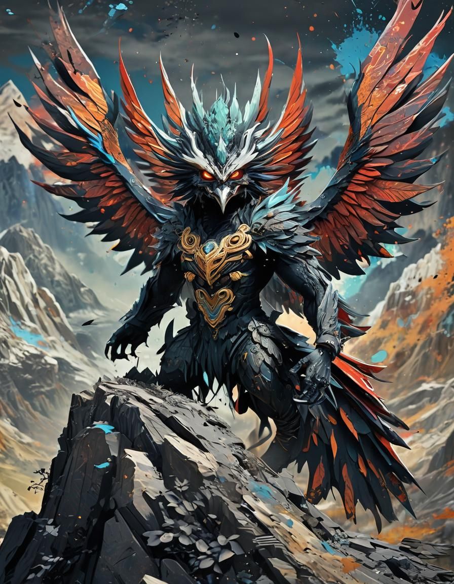 Chibi Garuda on Mountain in Graffiti Art Style