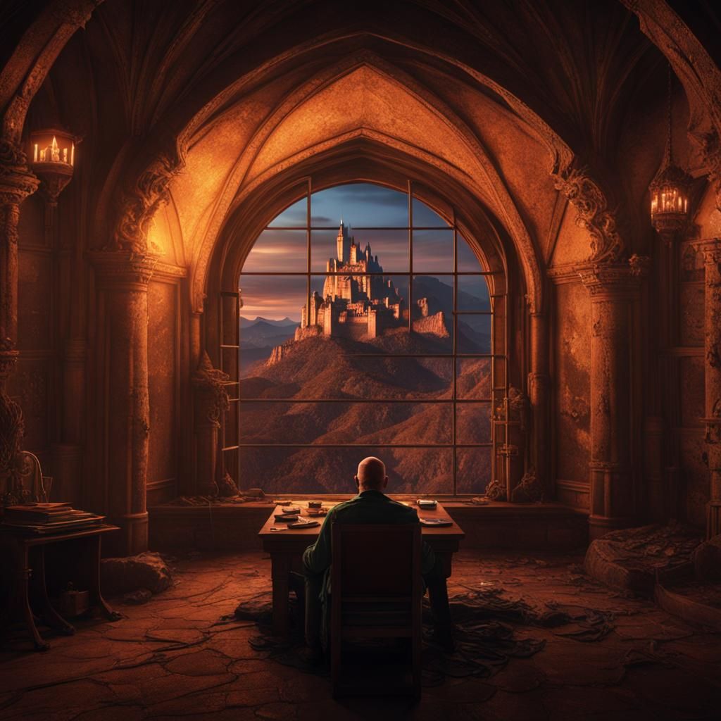 Walter White in Gothic Castle at Twilight