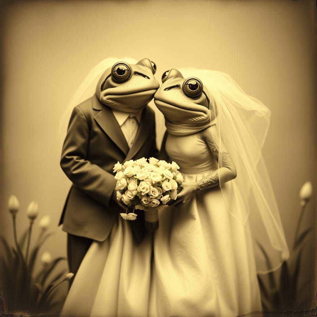 Vintage Frogs Celebrate a Whimsical Sepia Toned Wedding