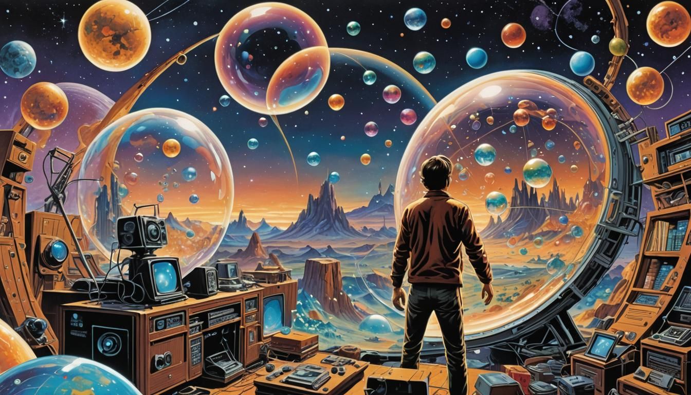 Retro Magazine Cover with Crystals and Tech, Comic Art