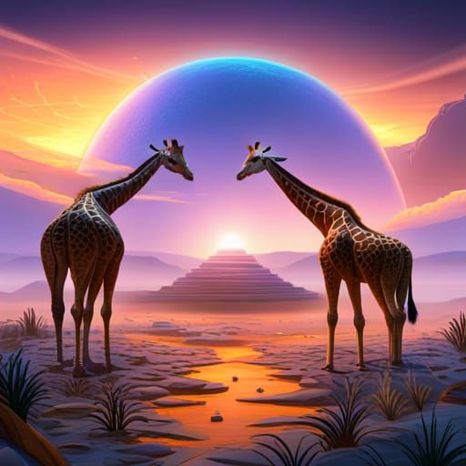 Giraffes in Glass Sphere: Detailed Matte Painting