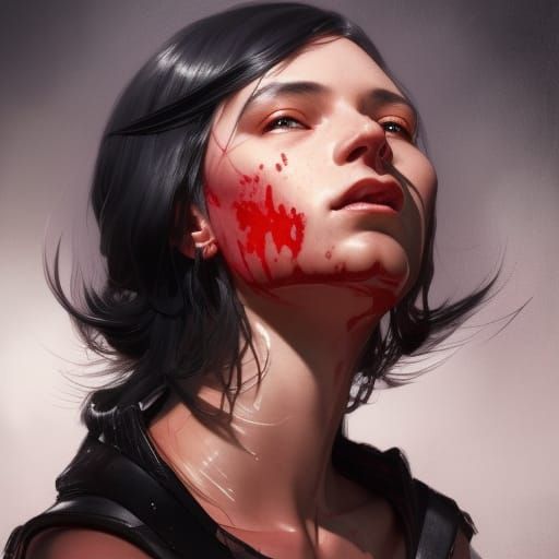 Red-Skinned Woman Portrait in Digital Art Style