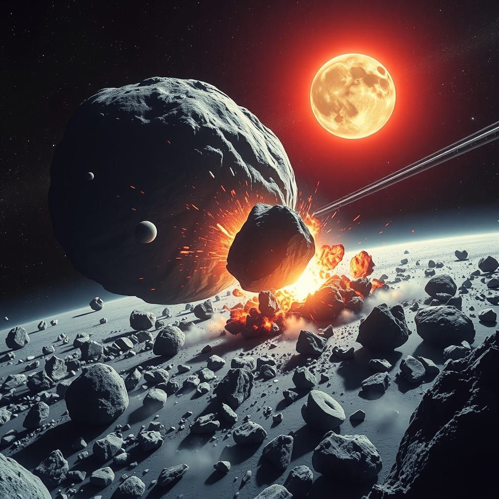 Cosmic Cataclysm: Asteroid Field in Turbulent Space