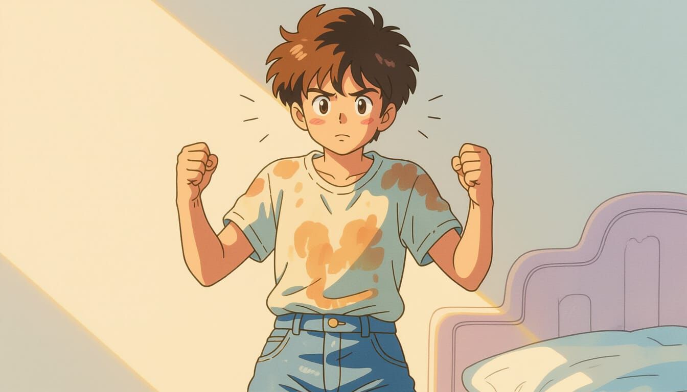 Tense Character in Soft Light, Ghibli-Inspired