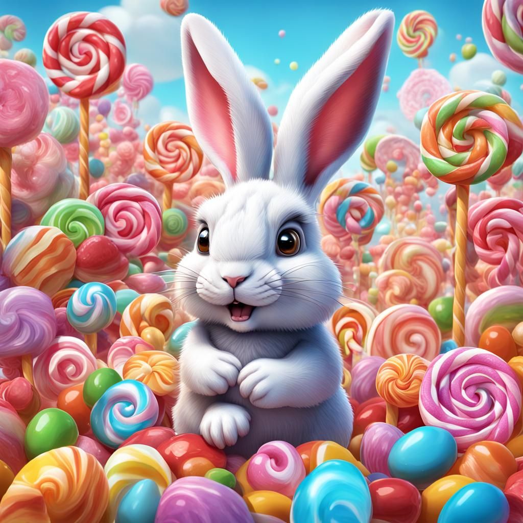 Colorful Candy Art Rabbit Sticker Illustration
