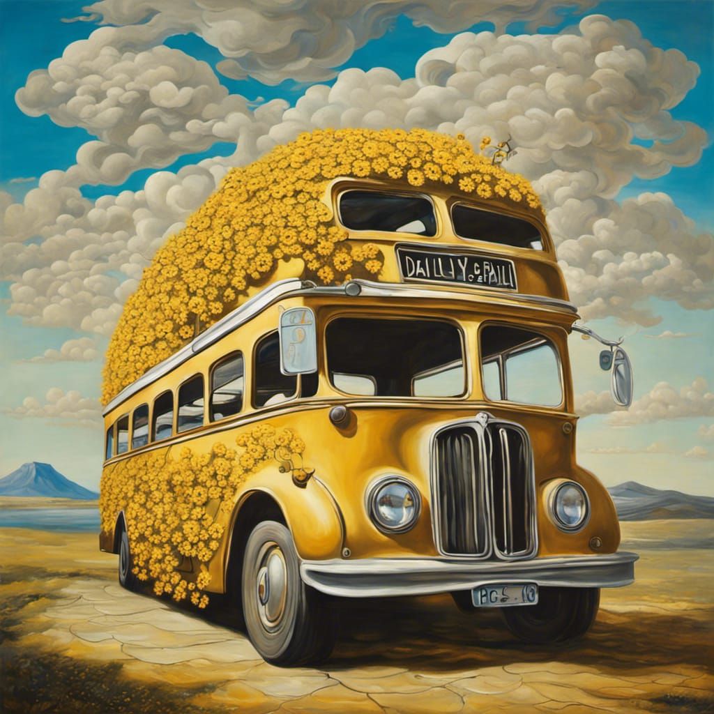 Surreal Daisy Double-Decker Bus in Dali Style