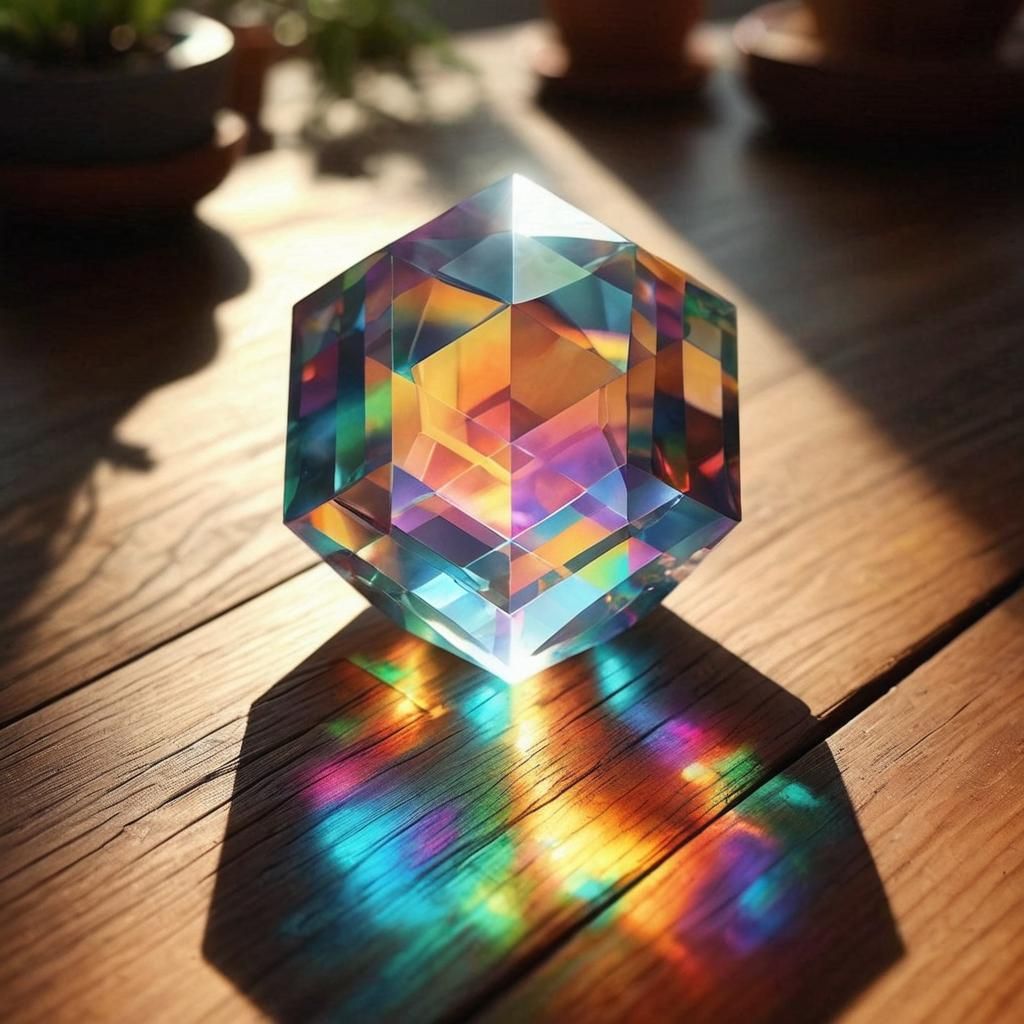Rhombic Dodecahedron Crystal Refracting Light