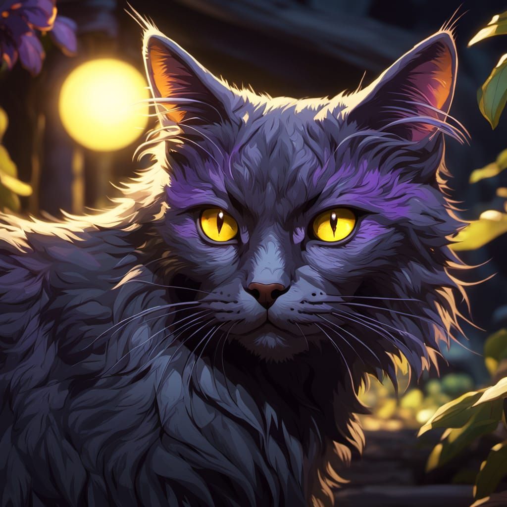 Dark Fantasy Cat Portrait with Yellow Eyes