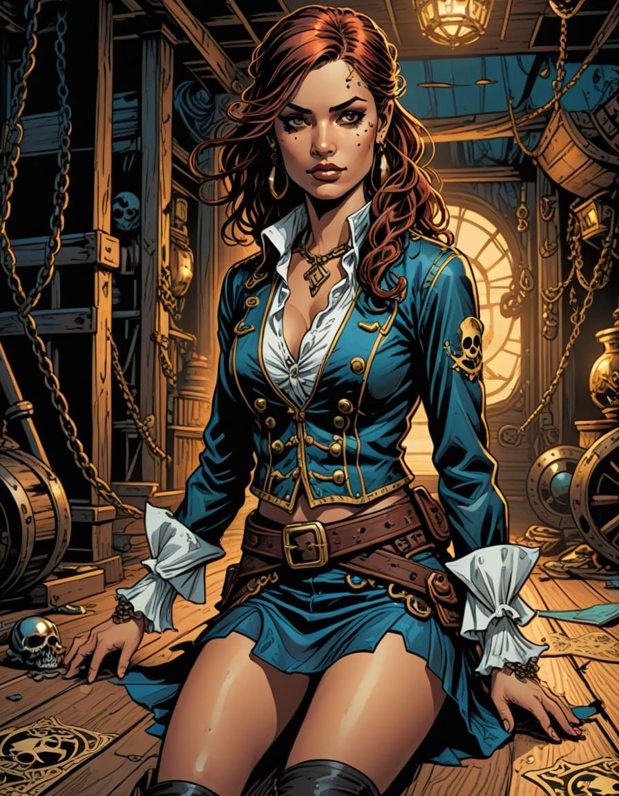 Pirate Woman Portrait in Comic Book Art Style