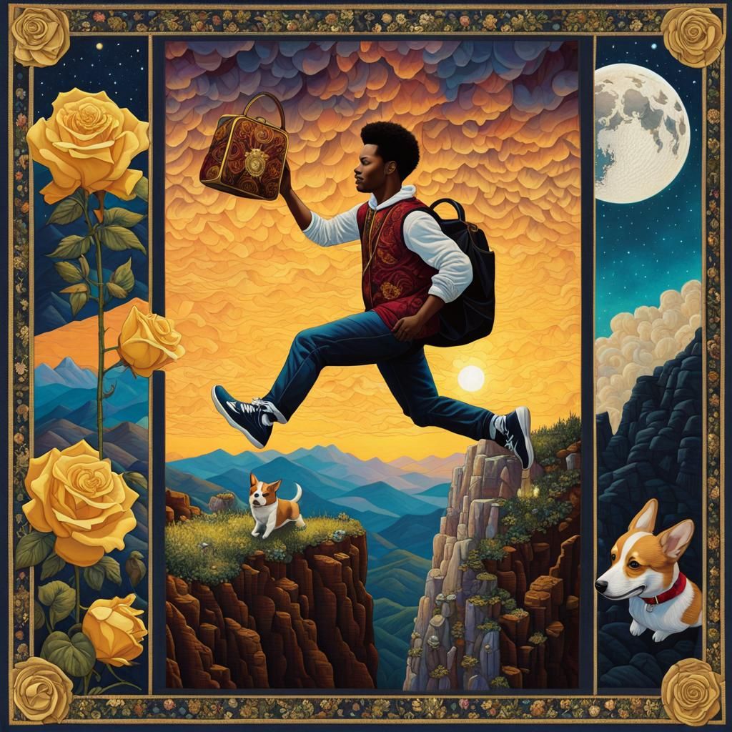 The Fool Tarot Card Quilted Tapestry