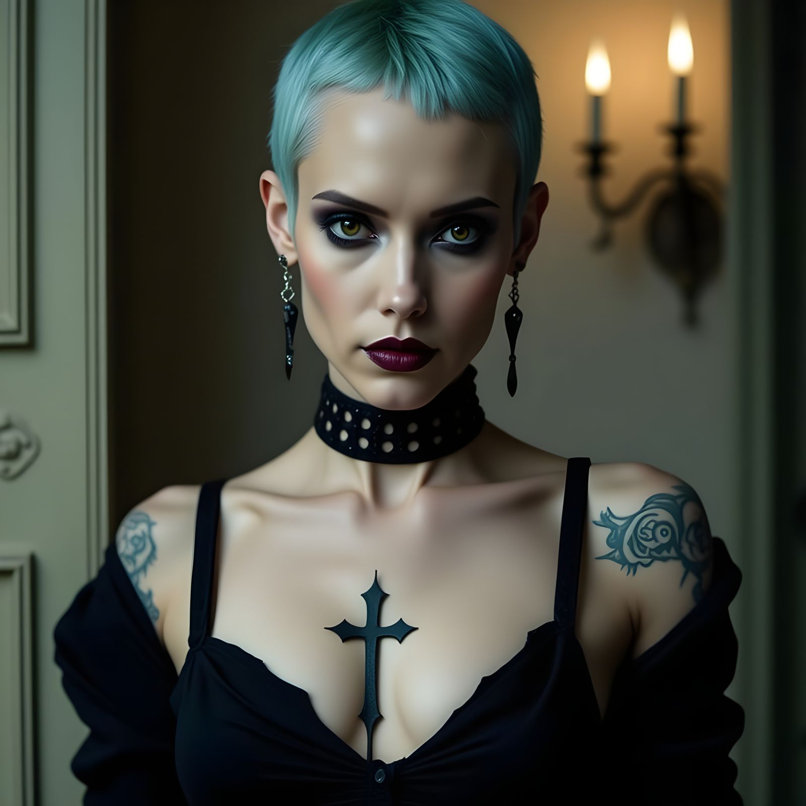Gothic Portrait of a Woman with Teal Hair