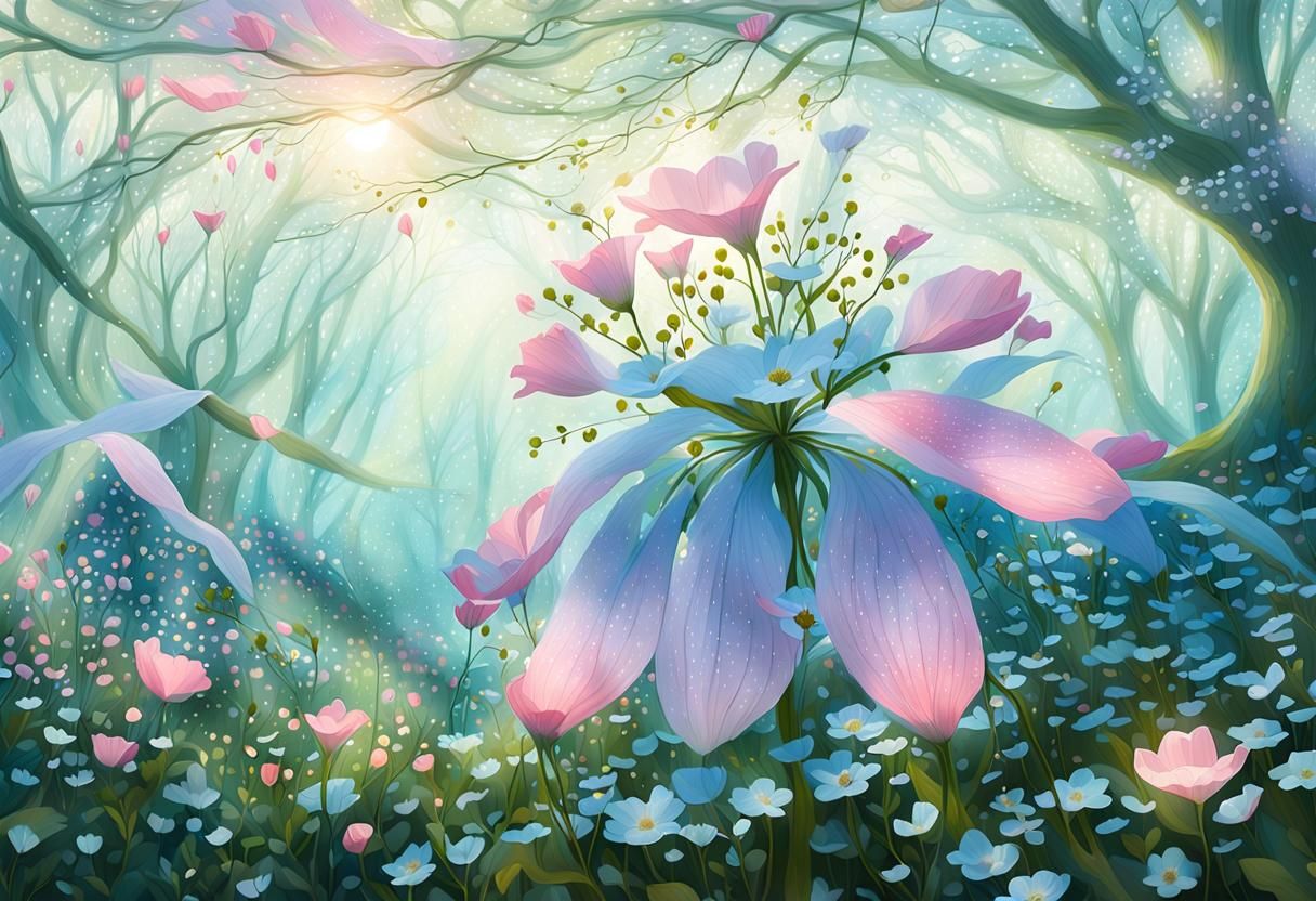 Endless Fields of Golgota Flowers in Dreamlike Landscape