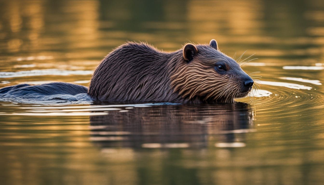 Canadian Beaver in Lush Green Lake Landscape