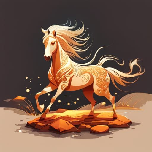 Detailed Arabian Horse with Golden Outlines