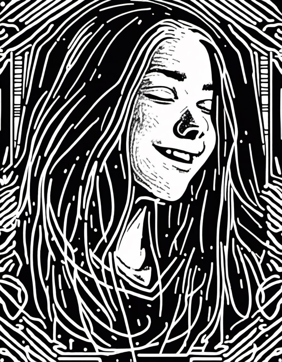Billie Eilish Smiling: Minimalist Line Art Doodle