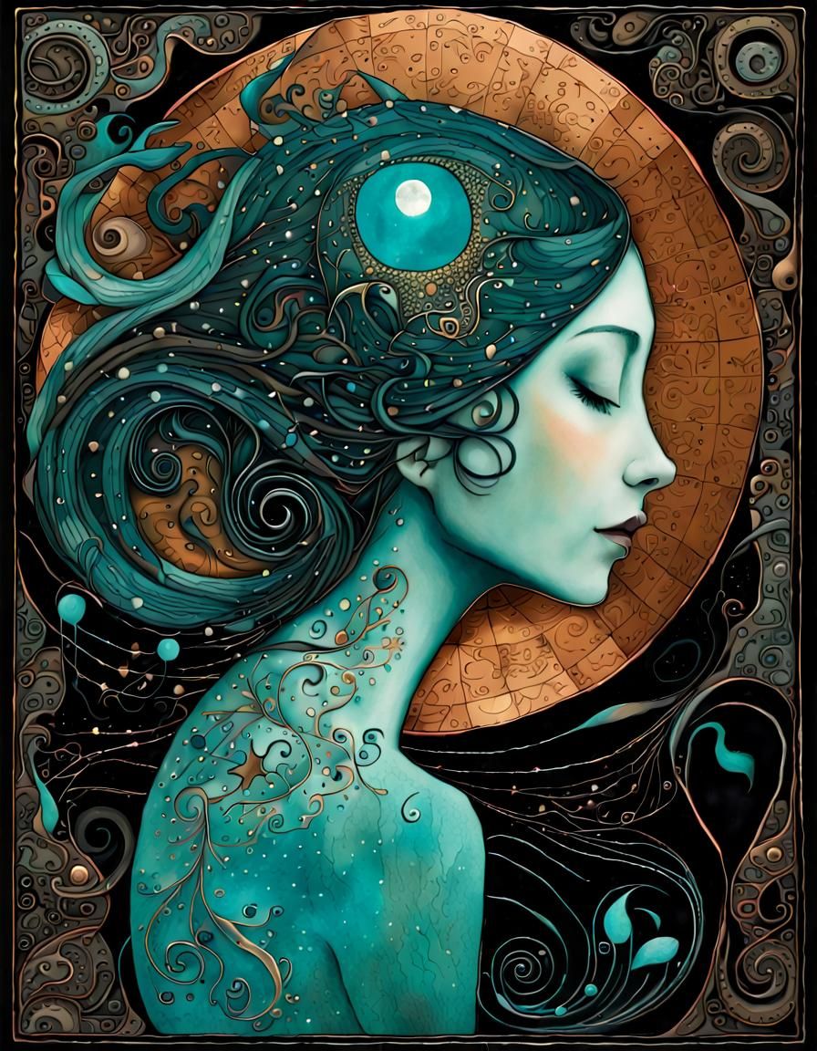 Abstract Portrait of Woman in Mixed Media Style