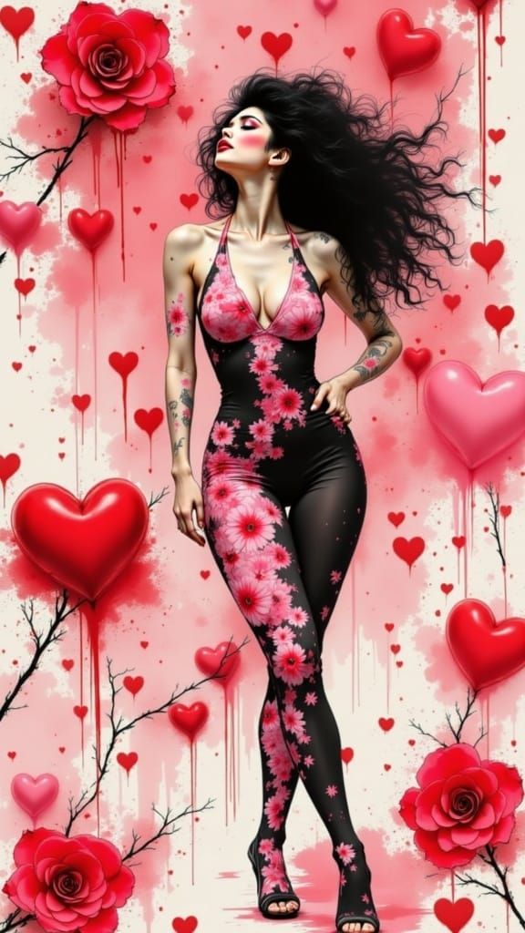 Elegant Woman Embodies Romantic Beauty in Vibrant Valentine'...