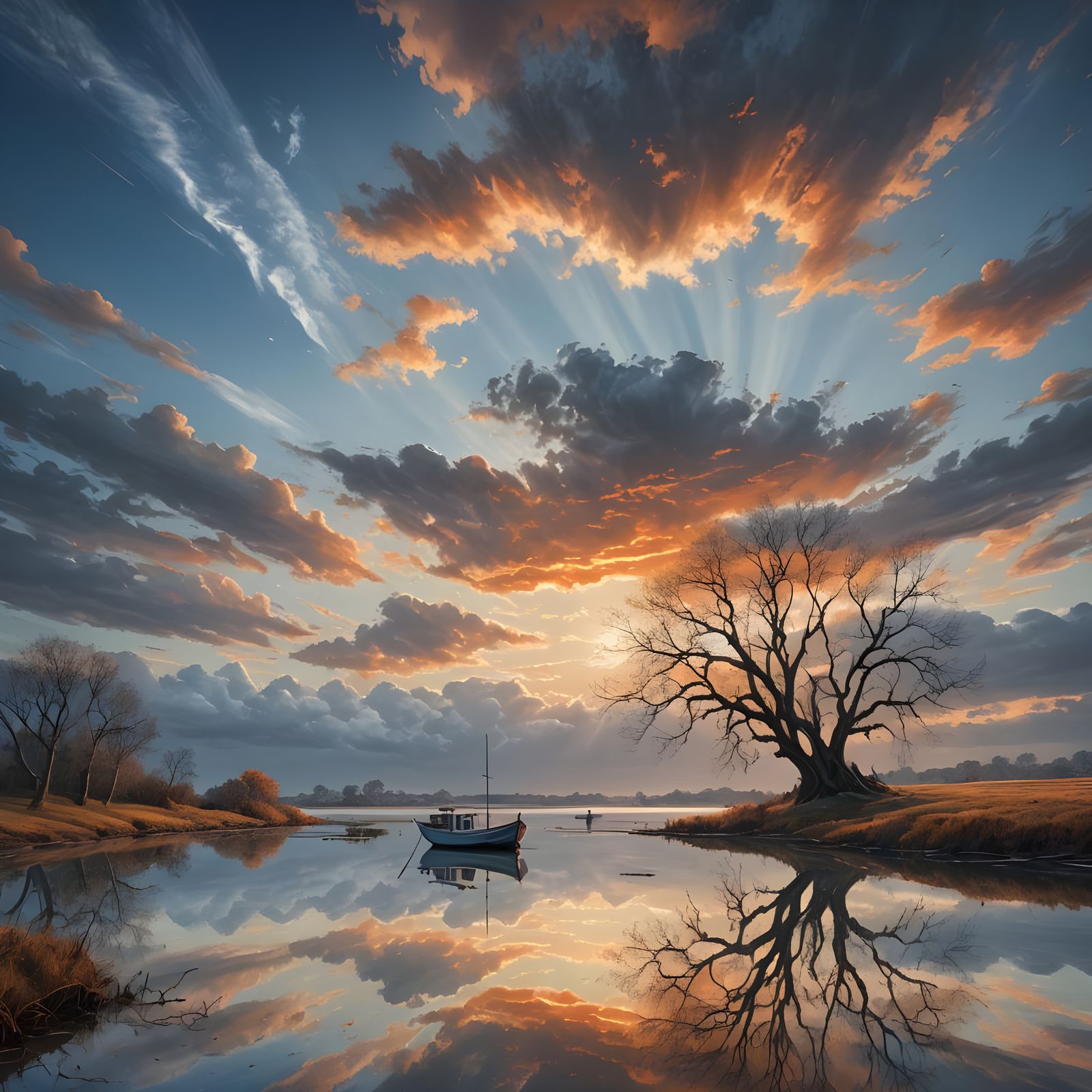 Ethereal Lagoon Reflection: Leafless Trees in Hyperdetailed ...