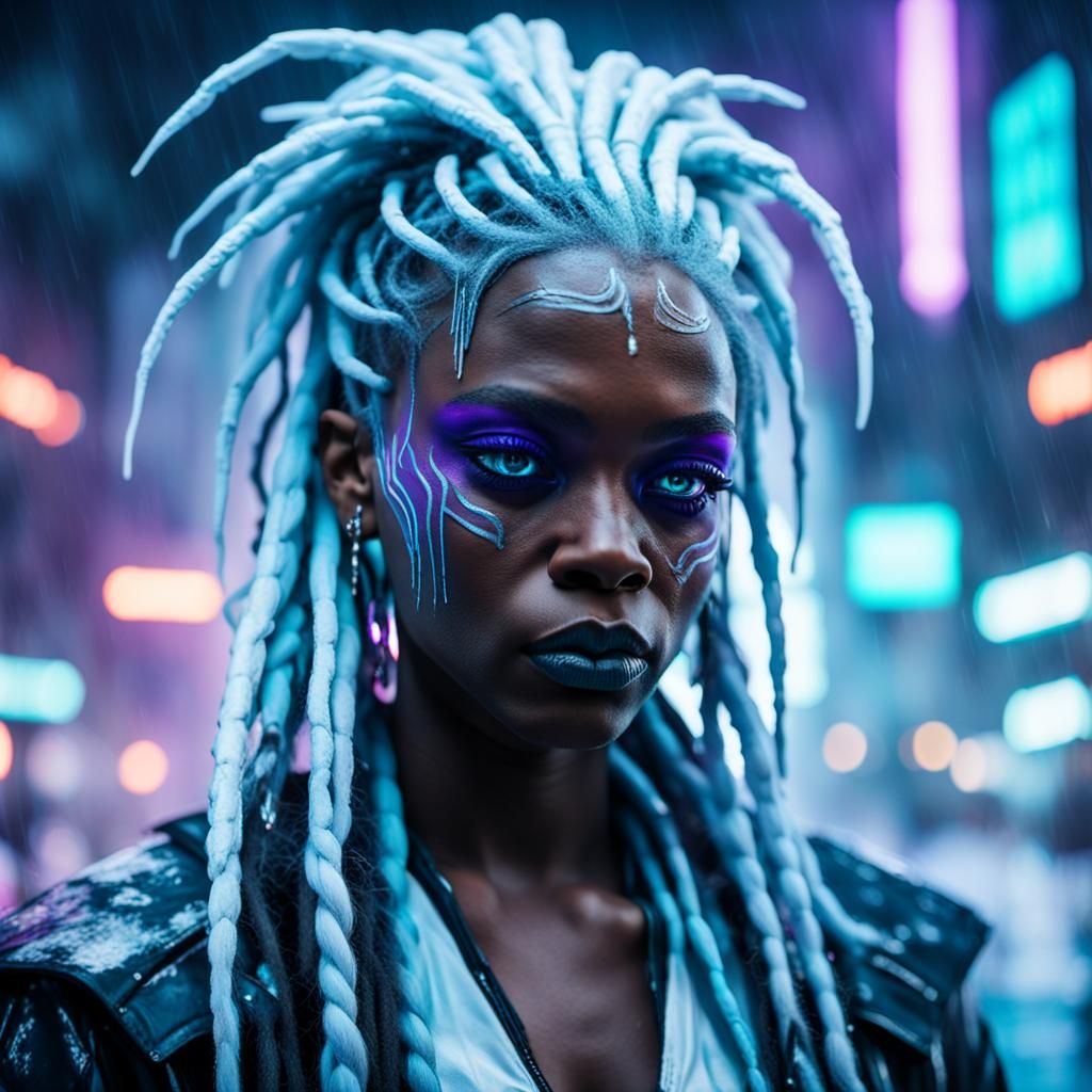 Cyberpunk Ice Queen in Neon Cityscape