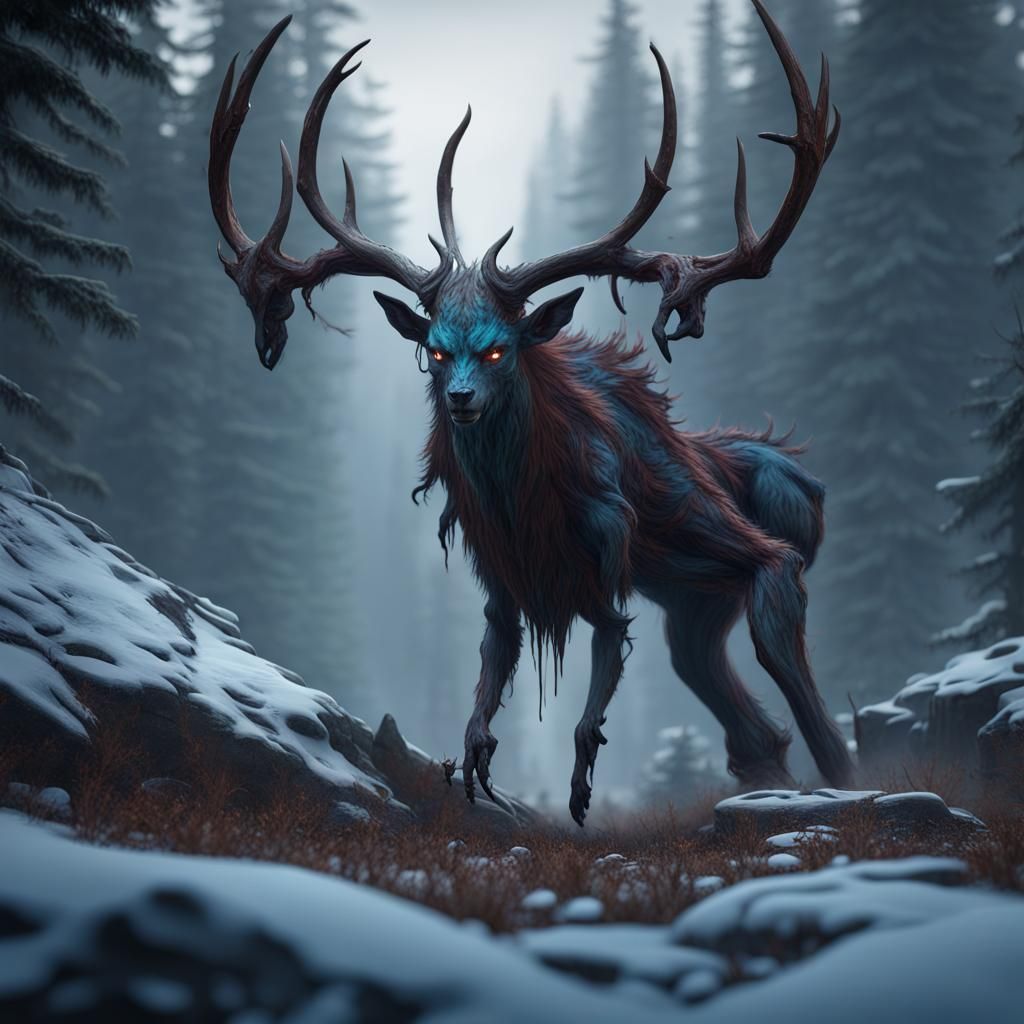 Detailed Wendigo Matte Painting in Deep Color