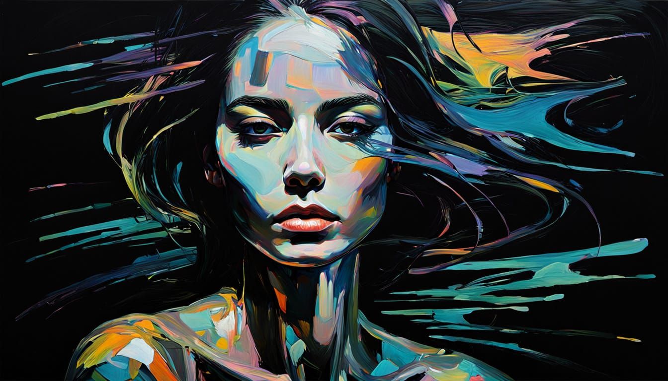 Minimalist Female Model with Iridescent Zen Lines