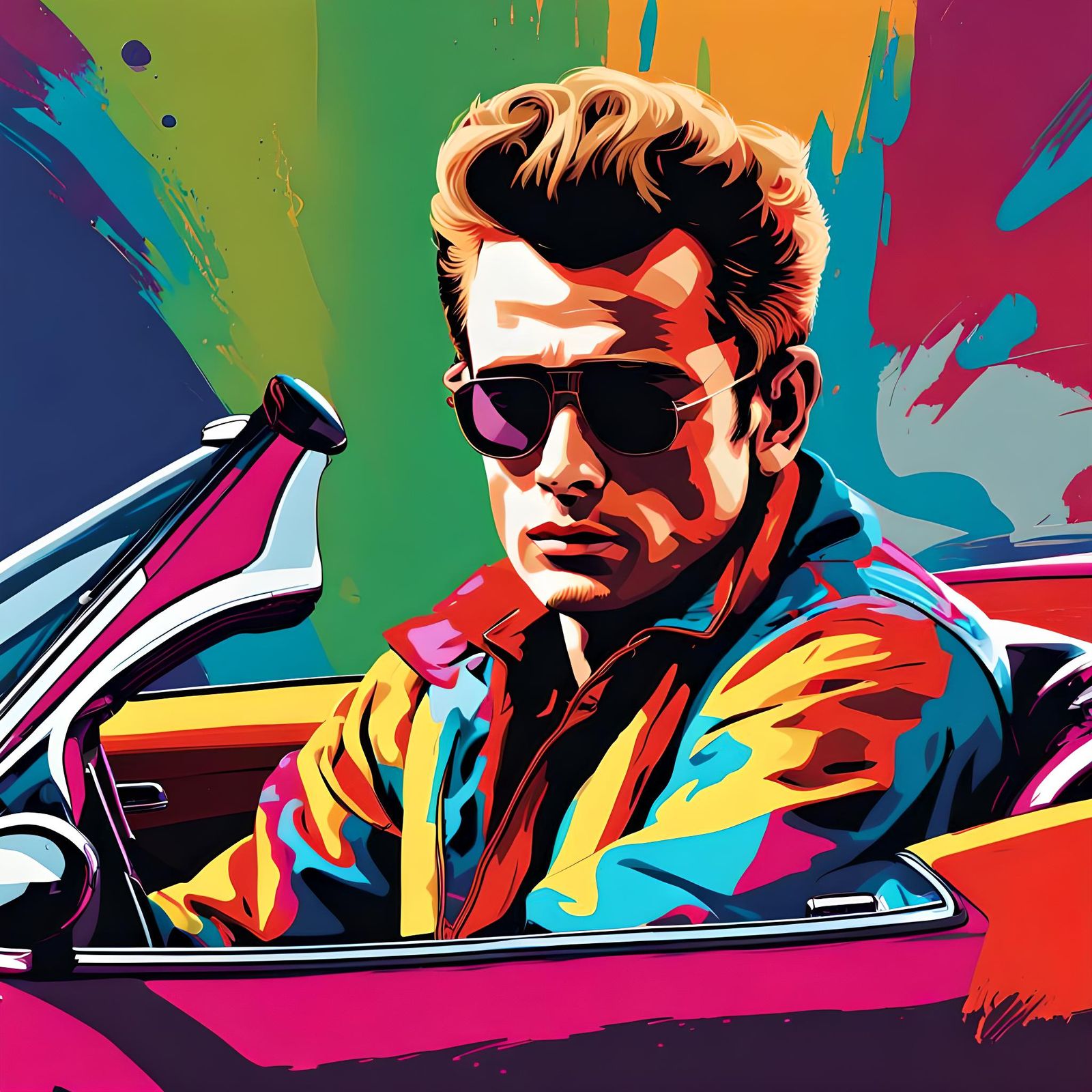 James Dean and Porsche in Pop Art Style