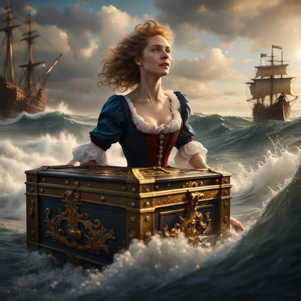 17th Century Woman Finds Treasure, Detailed Matte Painting