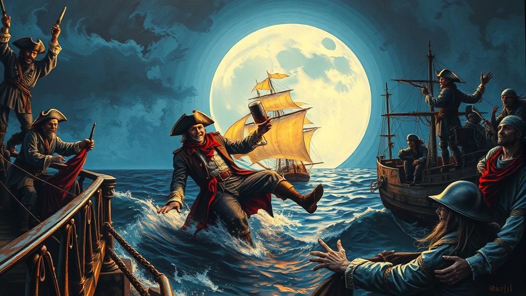 Drunken Pirate Falls Overboard in Fractal Seascape