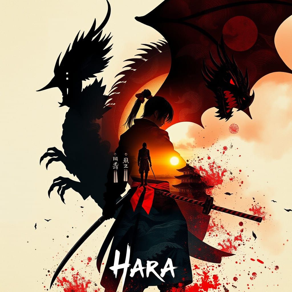 Epic Dragon and Assassin in Hyperrealistic Splash Art