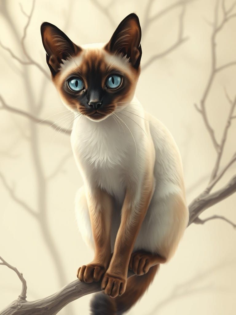Ethereal Siamese Cat in Whimsical Forest Scene