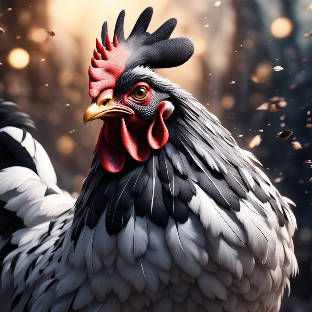 Magical Hen with Black and White Feathers