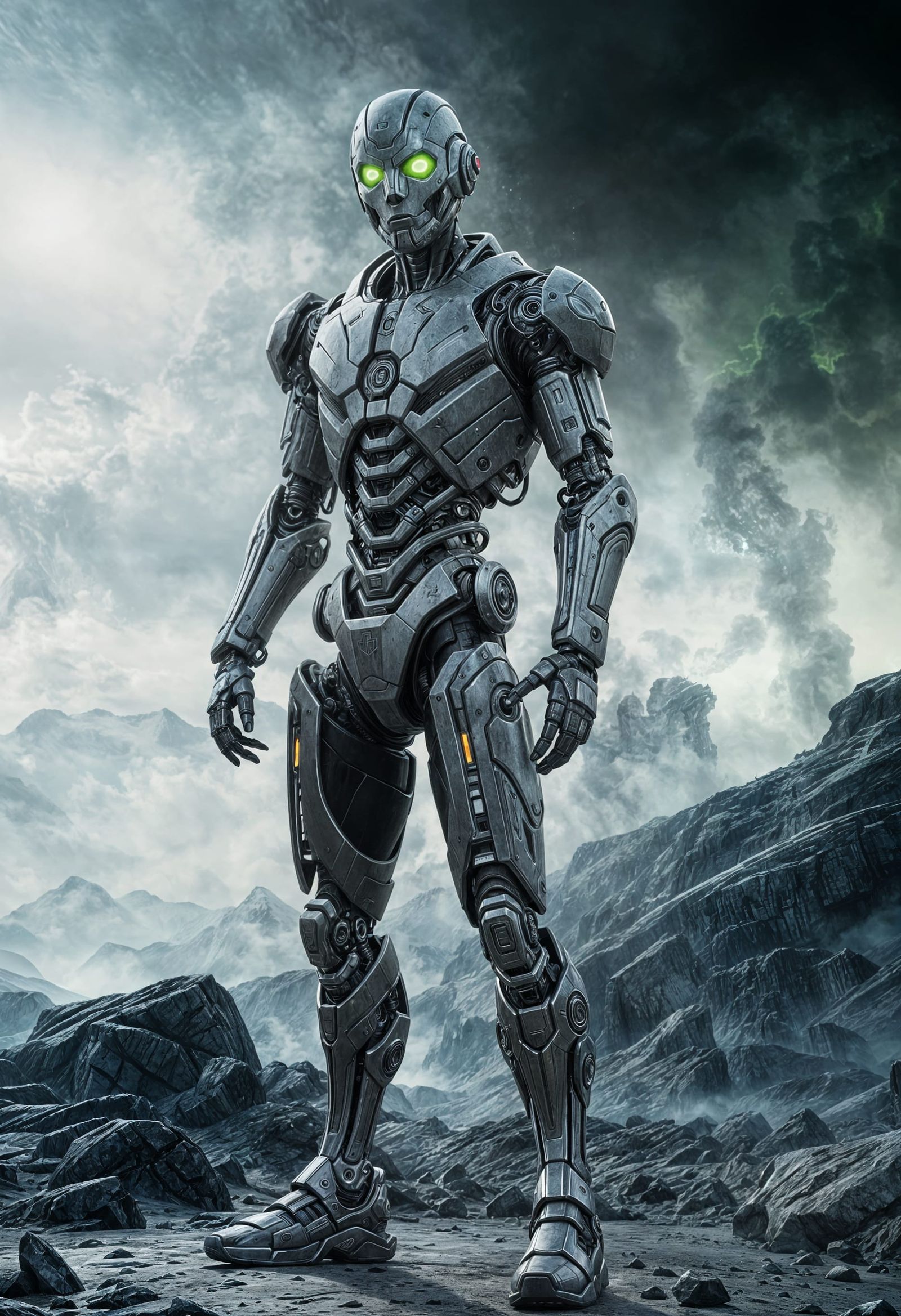 Intricate Cyborg Amidst Ethereal Fog