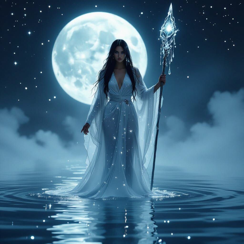 Ethereal Woman Rising from Moonlit Water