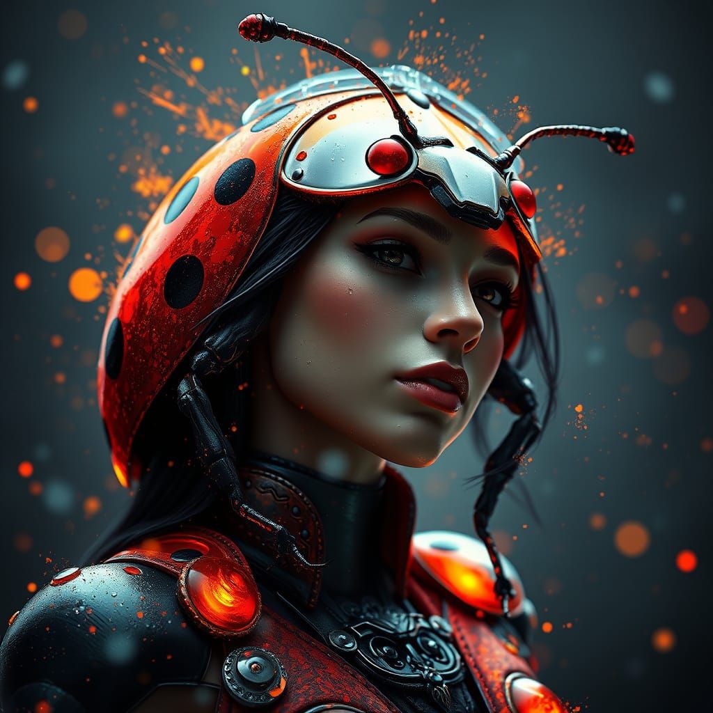 Ethereal Ladybug Goddess in Vibrant Triadic Hues