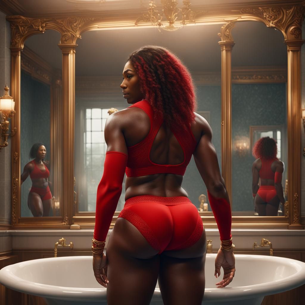 Serena Williams in Red Underwear: Fantasy Art